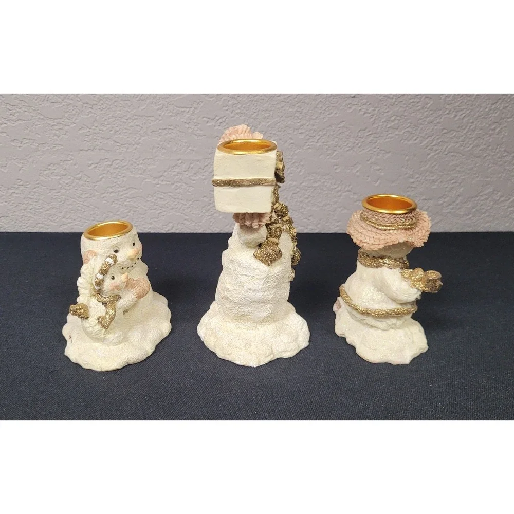 Oatmeal Collection 3-Piece Snowman Family Candlestick Holder Set Vintage 1999